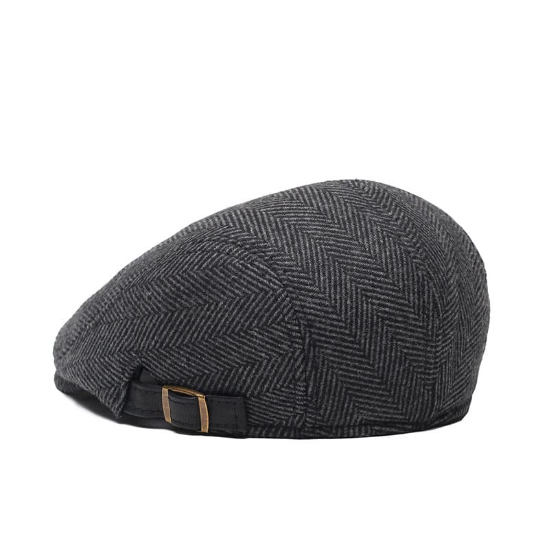 Classic Herringbone Black Flat Cap