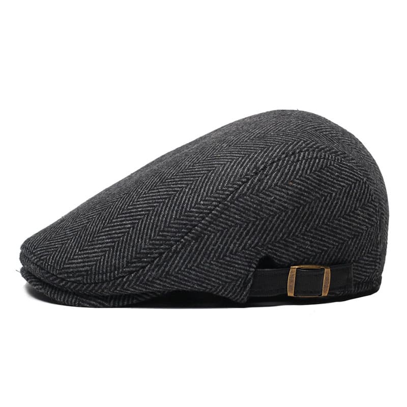 Classic Herringbone Black Flat Cap