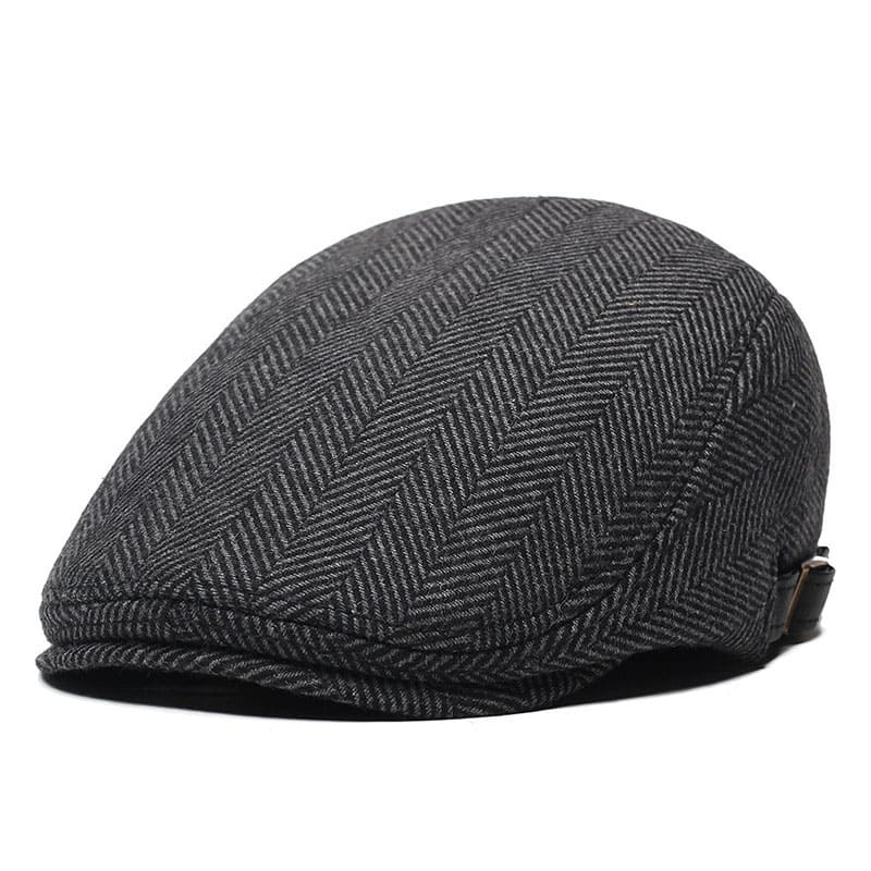 Classic Herringbone Black Flat Cap