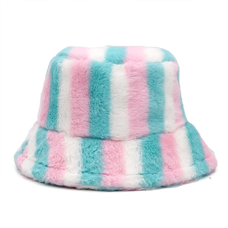 Colourful Striped Fur Bucket hat