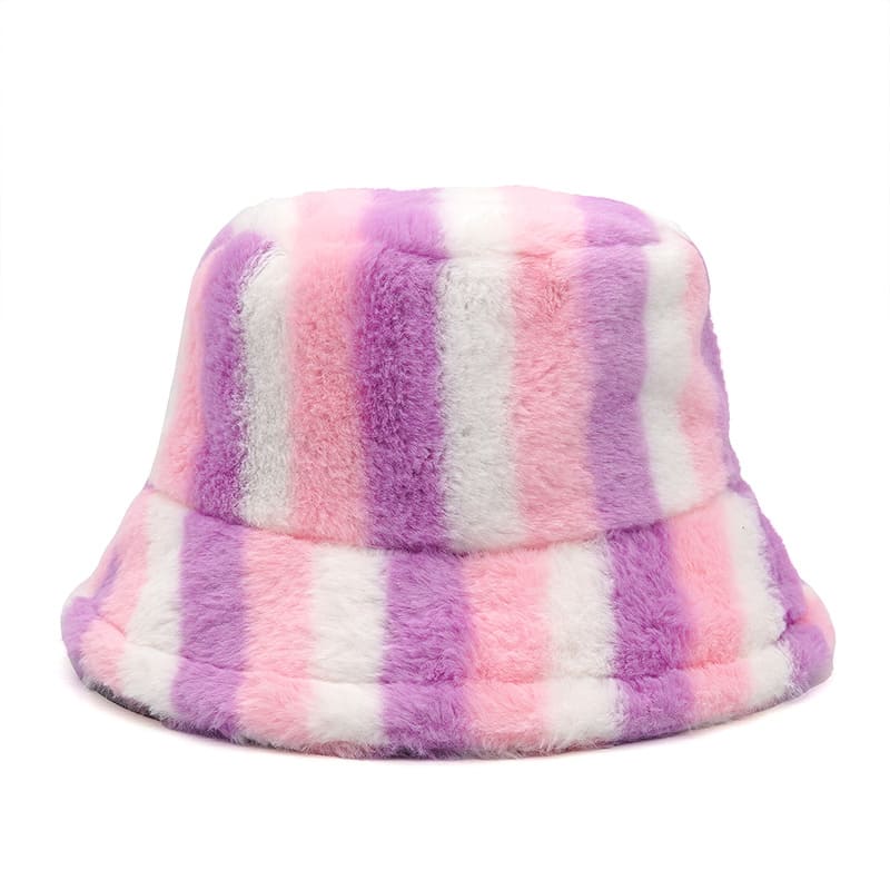 Colourful Striped Fur Bucket hat