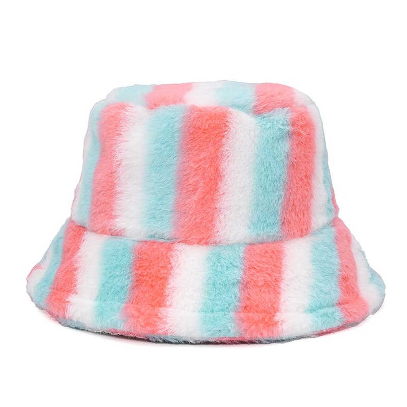 Colourful Striped Fur Bucket hat