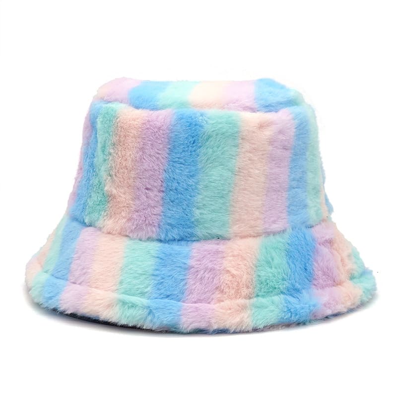 Colourful Striped Fur Bucket hat