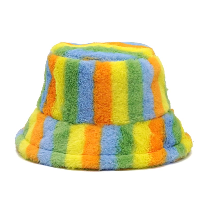 Colourful Striped Fur Bucket hat