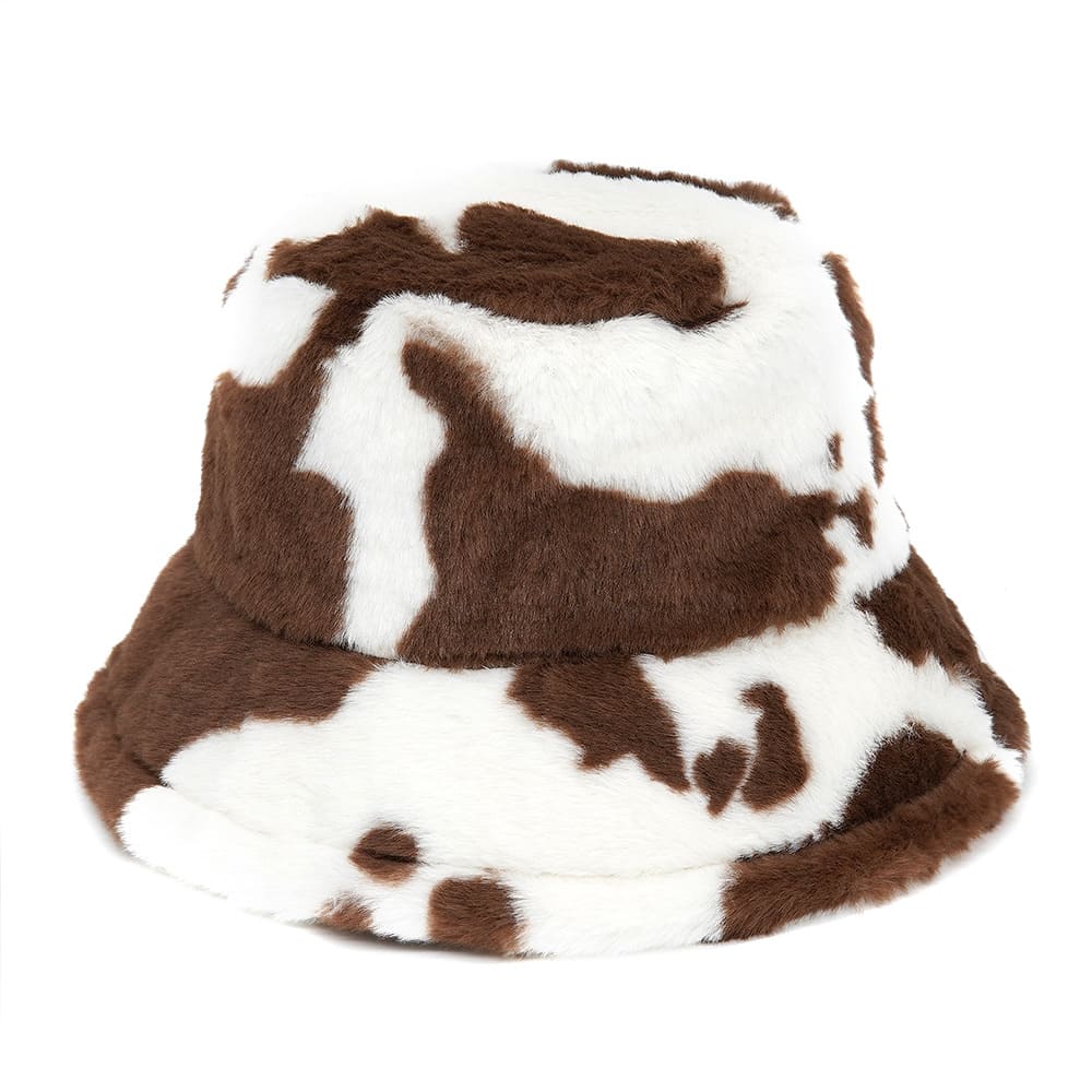 Cow Print Fur Bucket Hat