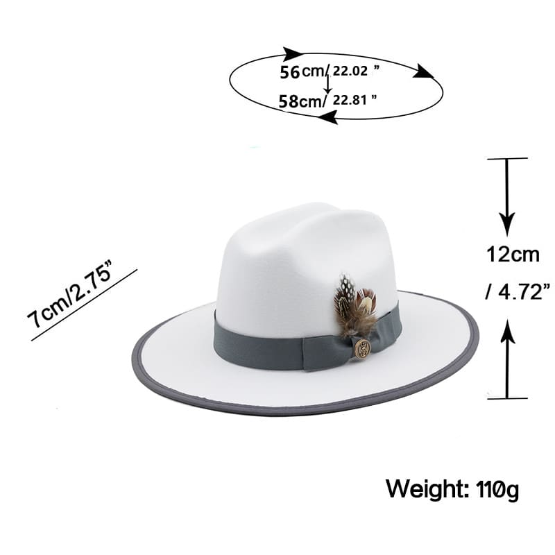 Feathers White Wool Fedora Hat