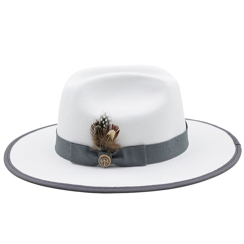 Feathers White Wool Fedora Hat