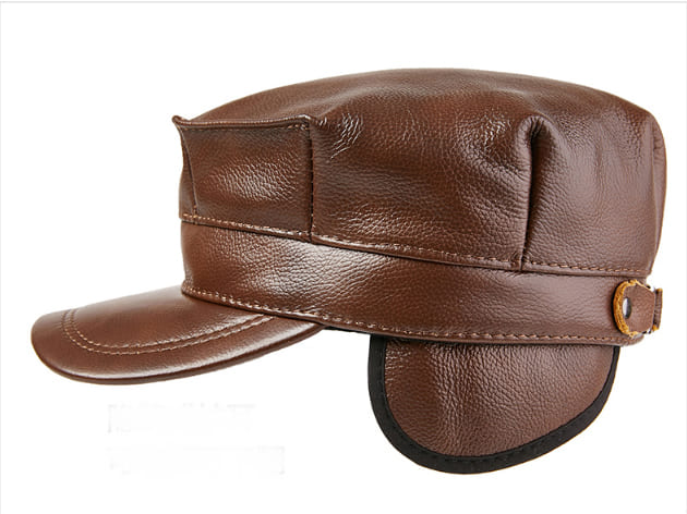 Genuine Leather Earflaps Army Cap