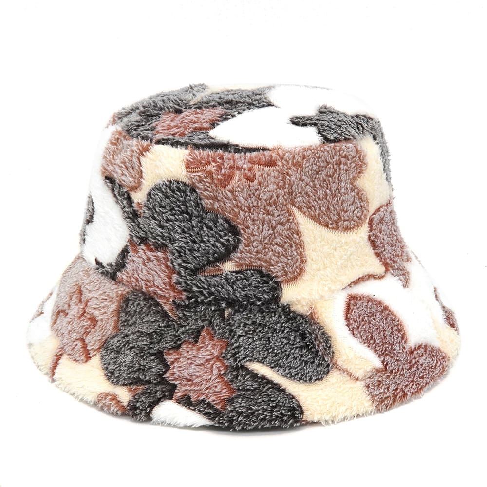 Geometric Print Fur Bucket Hat