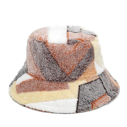 Geometric Print Fur Bucket Hat