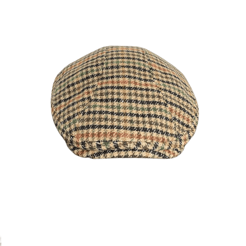 Houndstooth Plaid Wool Flat Cap