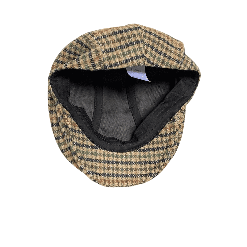 Houndstooth Plaid Wool Flat Cap