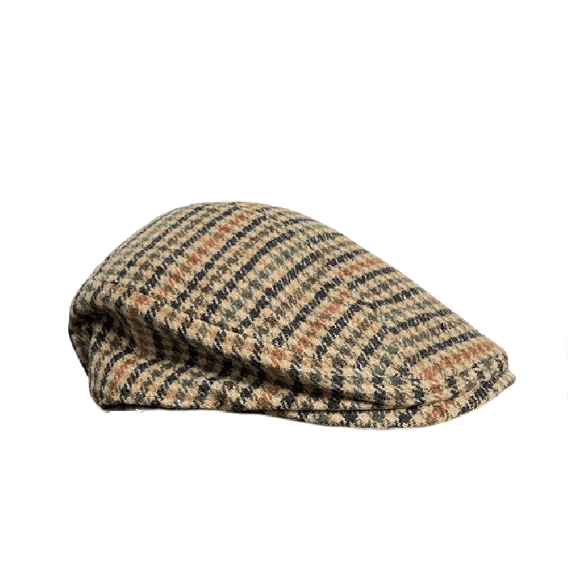 Houndstooth Plaid Wool Flat Cap