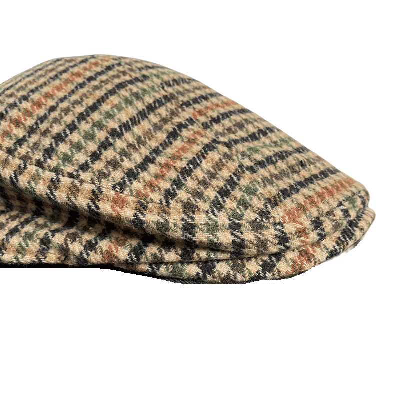 Houndstooth Plaid Wool Flat Cap