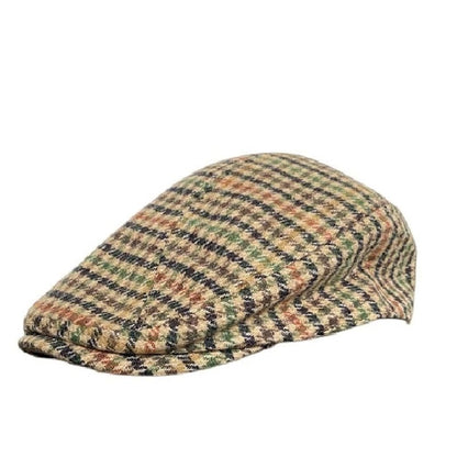 Houndstooth Plaid Wool Flat Cap