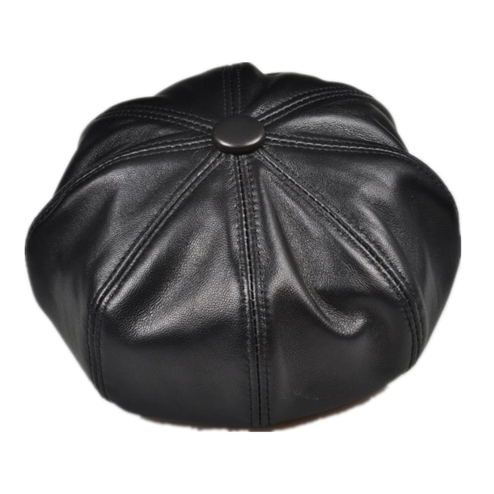 La Spezia Black Genuine Leather Newsboy Cap