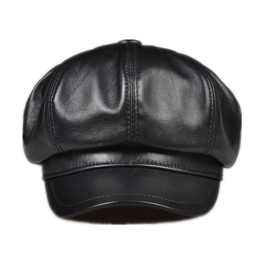 La Spezia Black Genuine Leather Newsboy Cap