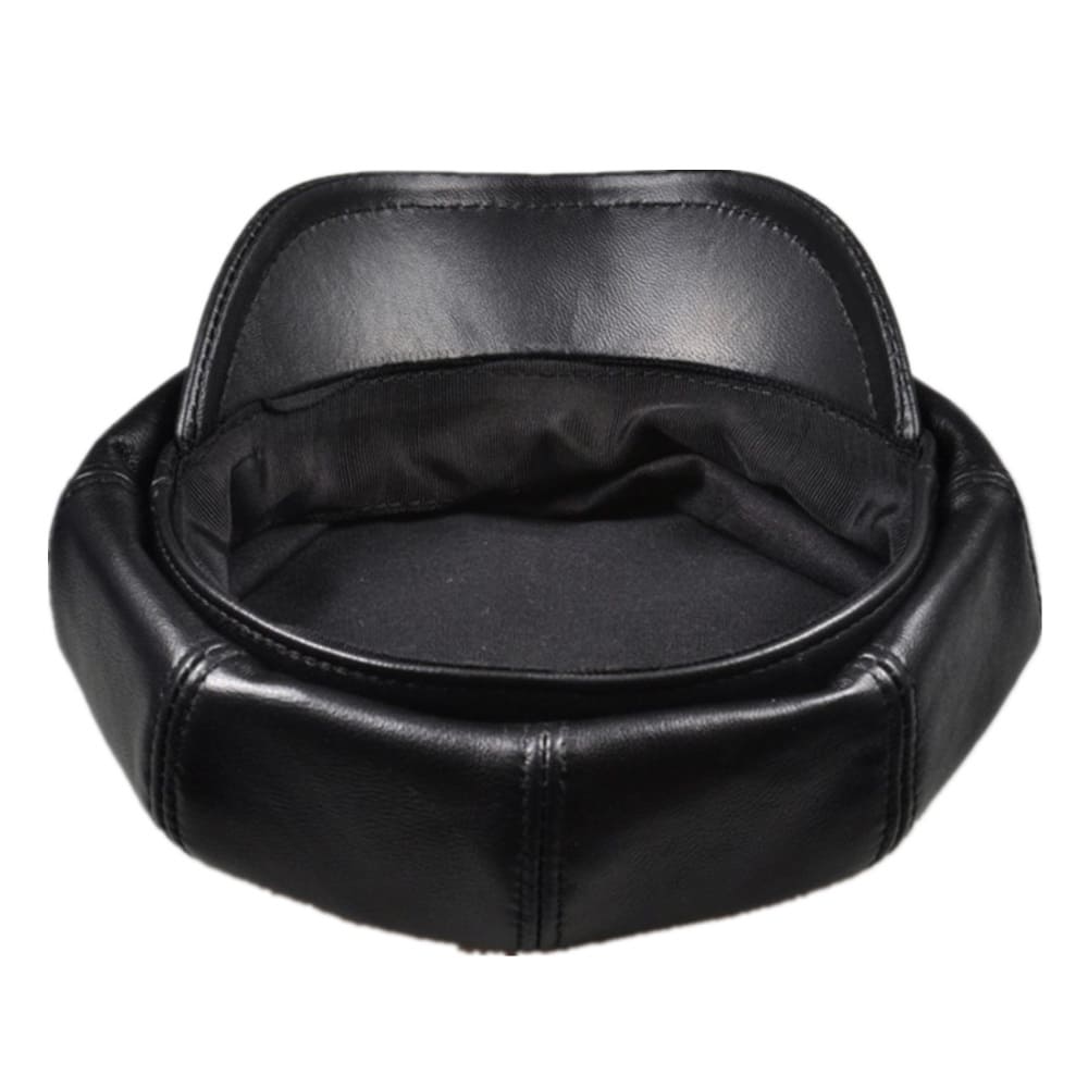 La Spezia Black Genuine Leather Newsboy Cap