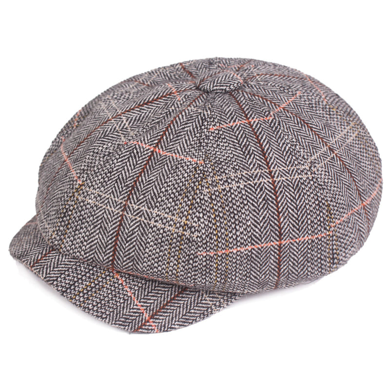 Plaid-Herringbone-newsie-8-panels-bakerboy-paperboy-cabbie-hat