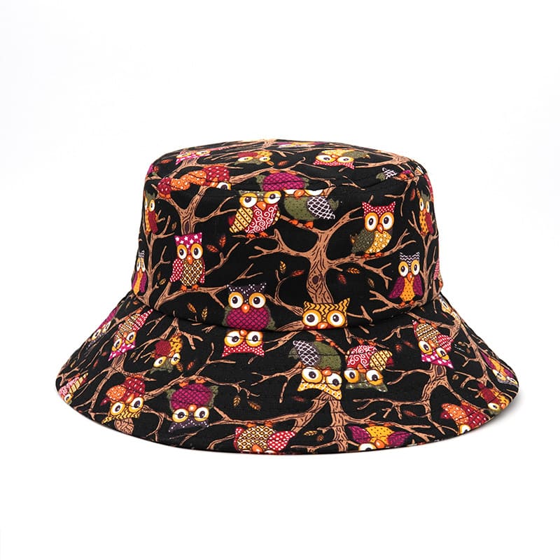 Owls Print Cotton Bucket Hat