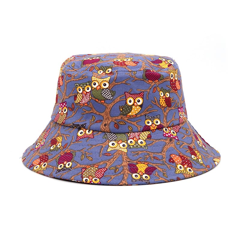 Owls Print Cotton Bucket Hat