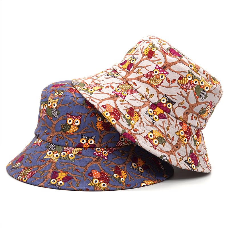 Owls Print Cotton Bucket Hat