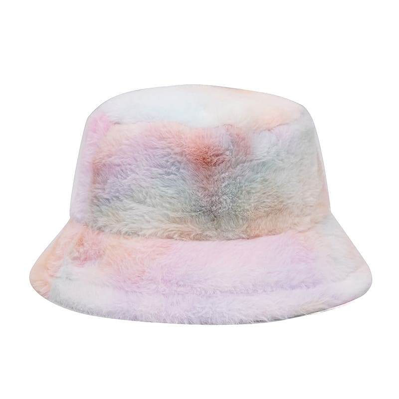 Pastel Tie-Dye Fur Bucket Hat