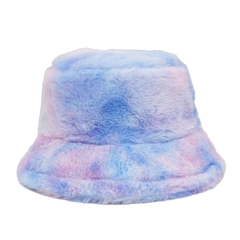 Pastel Tie-Dye Fur Bucket Hat