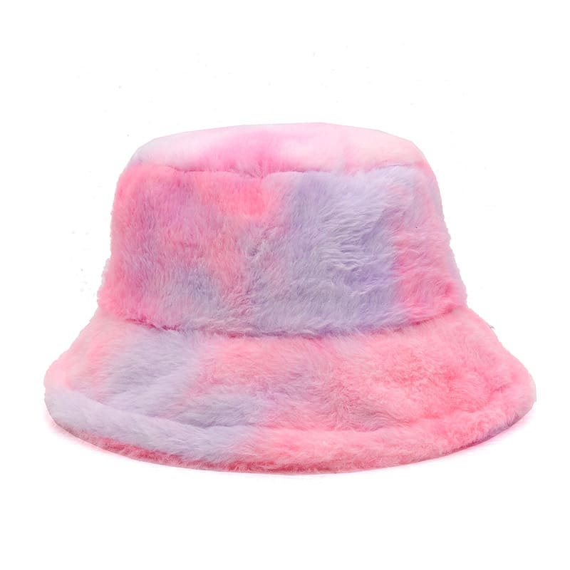 Pastel Tie-Dye Fur Bucket Hat