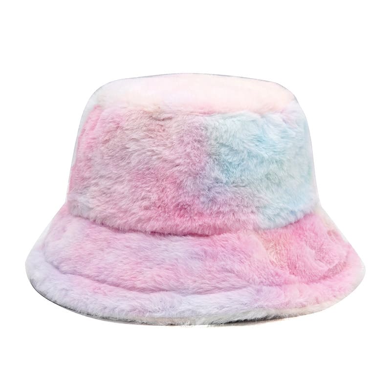 Pastel Tie-Dye Fur Bucket Hat