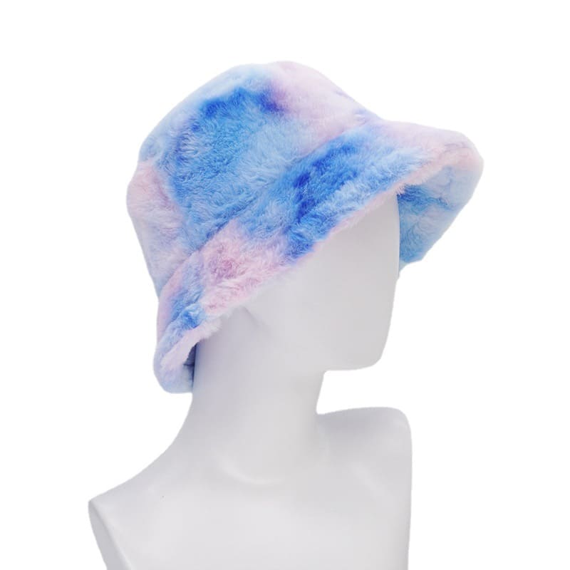 Pastel Tie-Dye Fur Bucket Hat