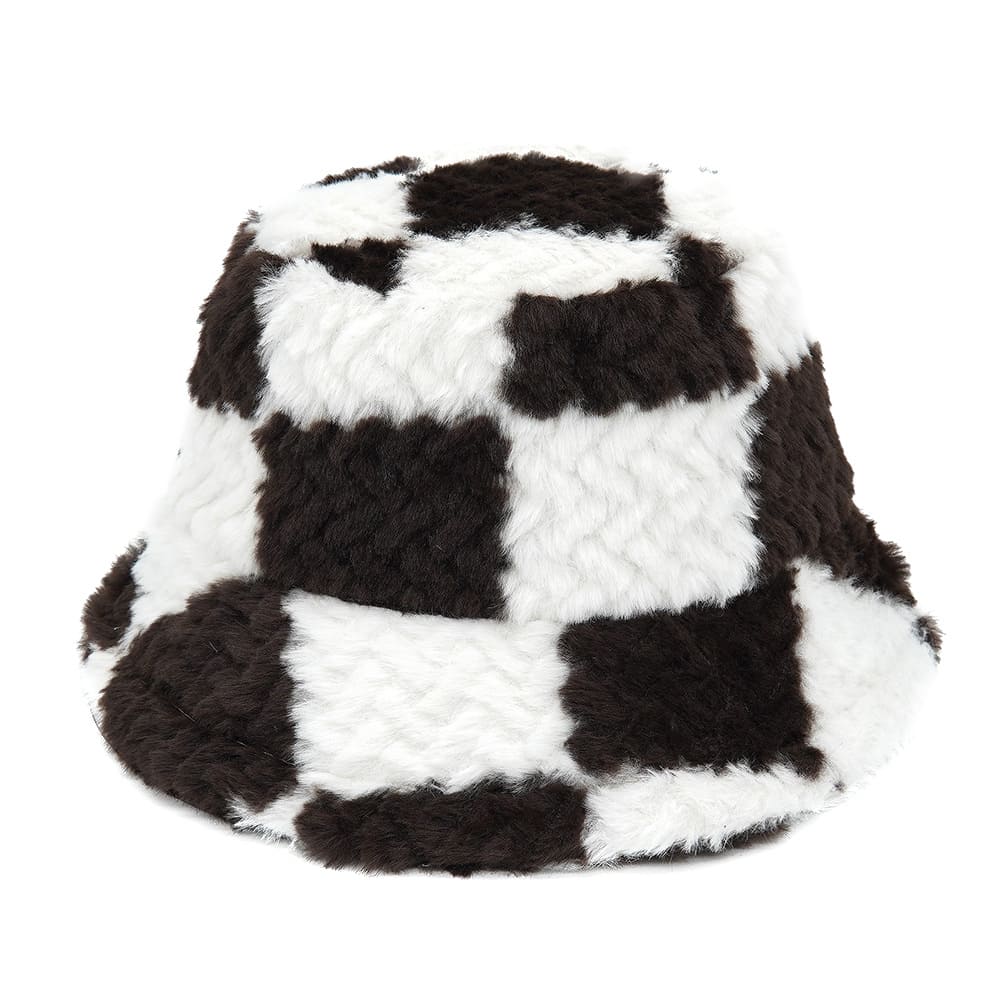 Plaid Print Fur Bucket Hat