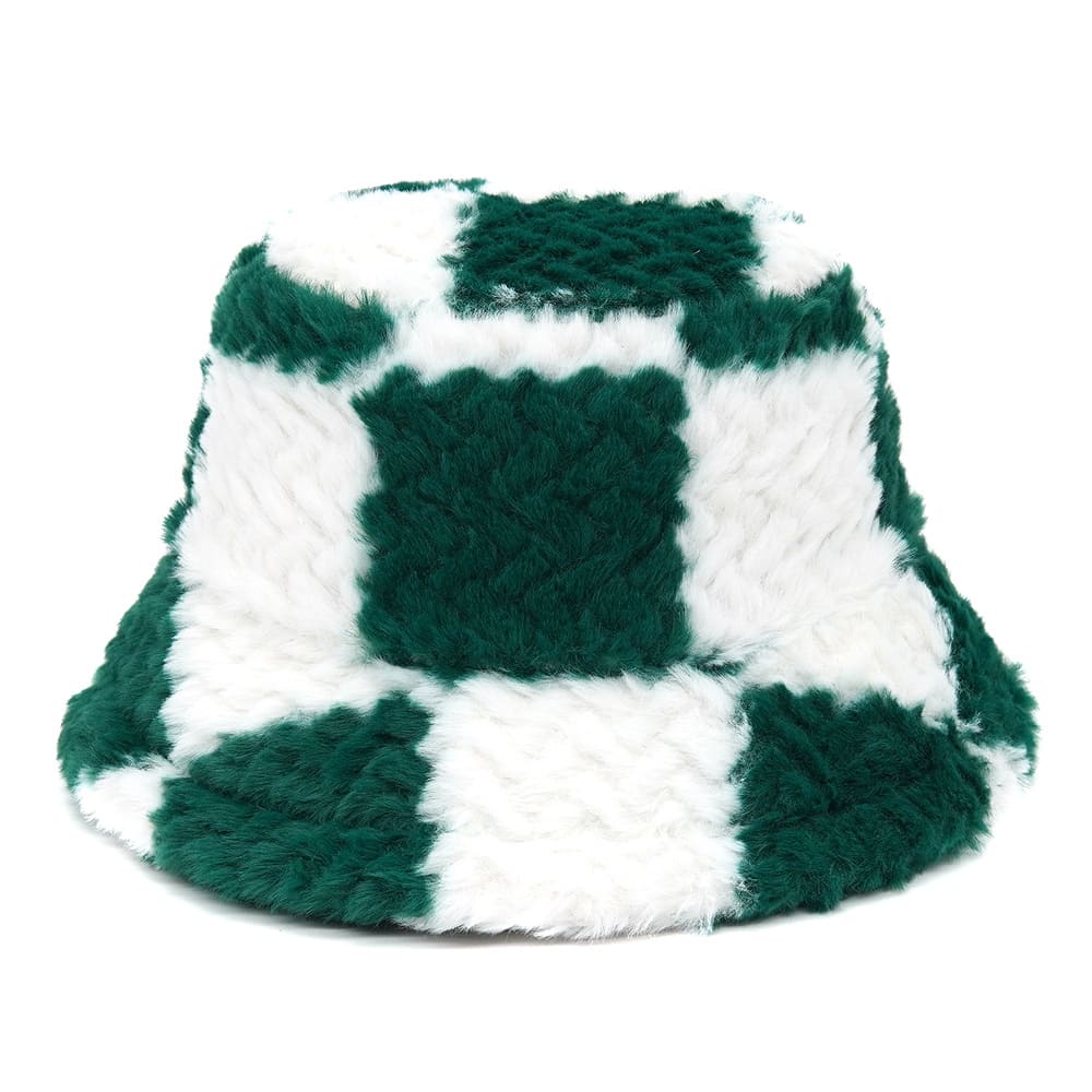 Plaid Print Fur Bucket Hat