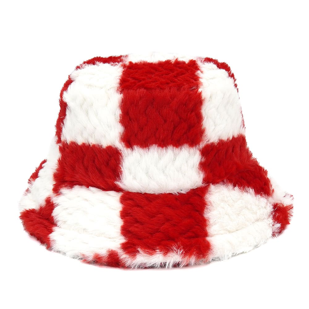 Plaid Print Fur Bucket Hat