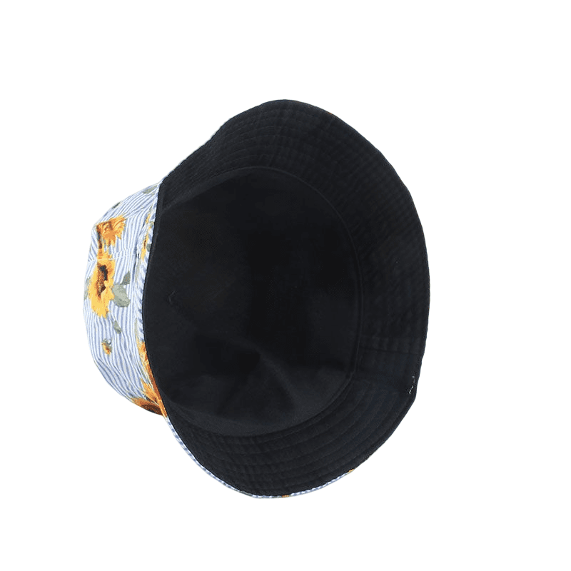 Sunflowers Striped Cotton Bucket Hat