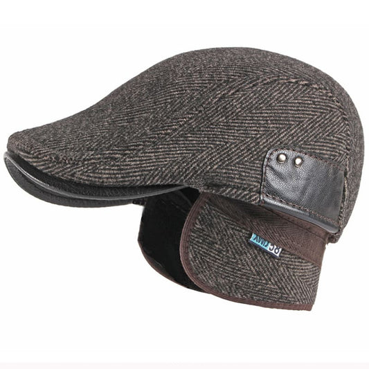 Winter Herringbone Earflaps Duckbill Cap